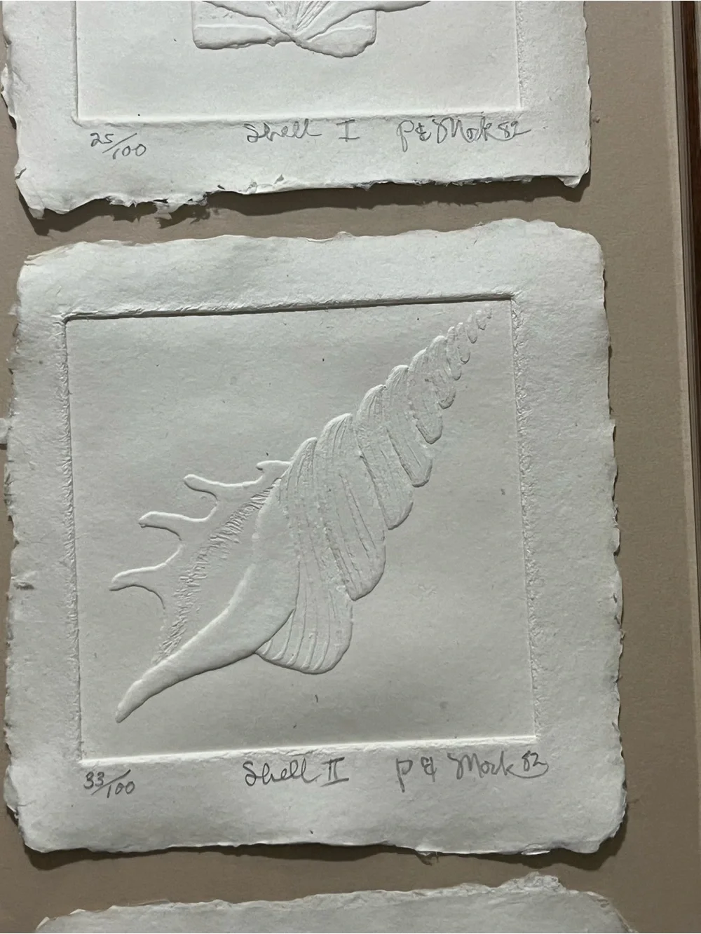 Vtg Embossed Shell Artwork Set of 3 Signed Numbered Frame Rare 1982 Costal Decor